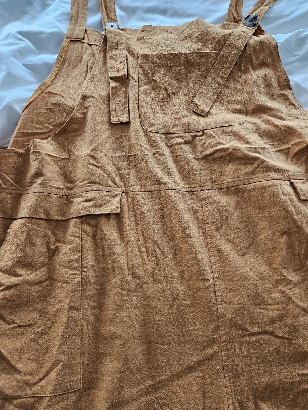 Ochre/Orange Women's Linen-Blend Overalls - Picture 3 of 8